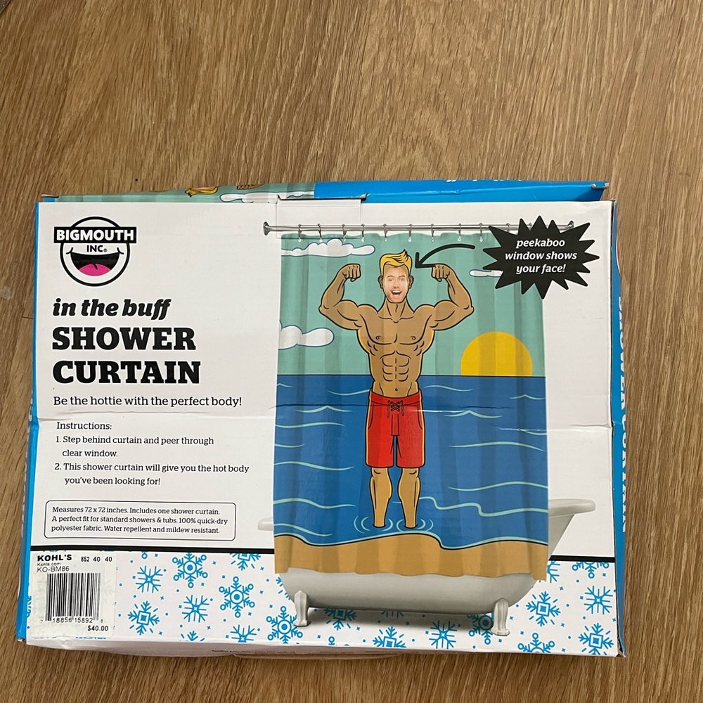 In the buff fun shower curtain